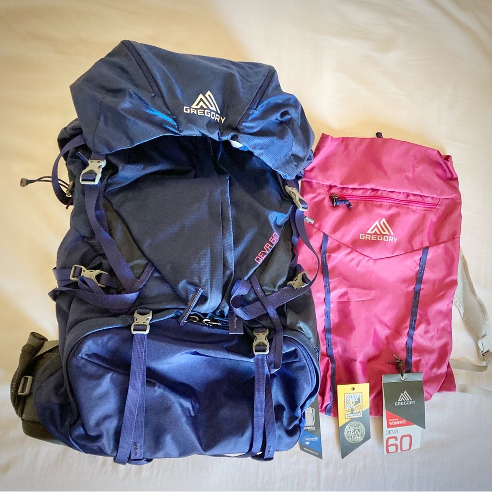 Gregory Women’s Blue & Pink Outdoor Hiking Travel Backpack (Deva 60 XSM)